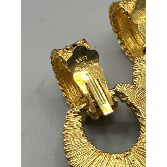 Kenneth Lane Signed Door Knockers Clip On Gold & Cream Enamel Removable Dangles - Picture 10 of 12